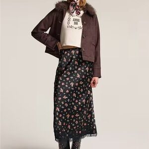 Old Navy x Anna Sui Satin Lace Hem Midi Skirt NWT